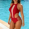 thumbnail image 4 of Womens Cutout One Piece Swimsuit Bathing Suit Backless Halter Neck High Cut Bikini Swimwear Beach Fashion (XL, Red), 4 of 7