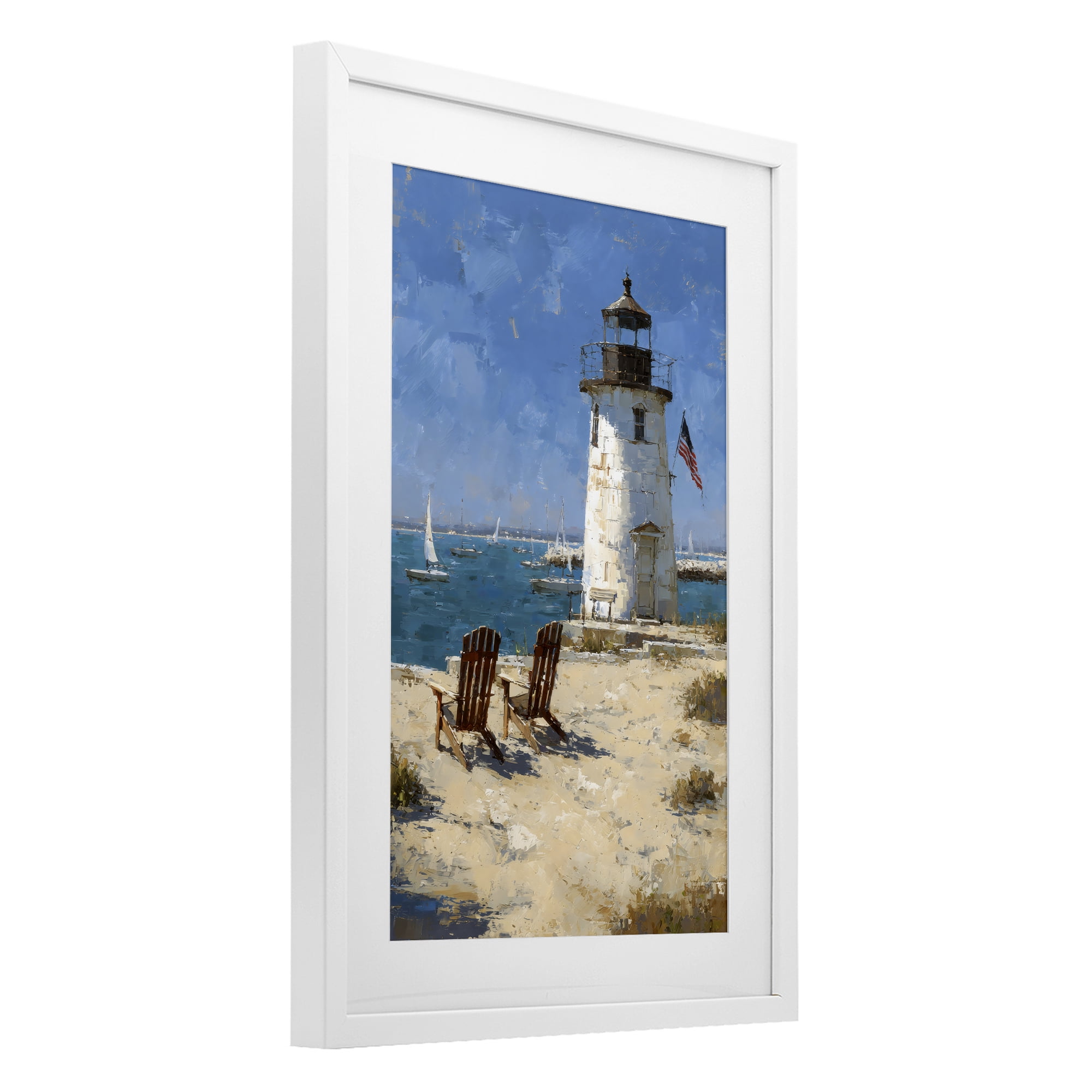 Stupell Industries Summer at Lighthouse Bay White Framed Print Under Glass, design by Petal Prints Design