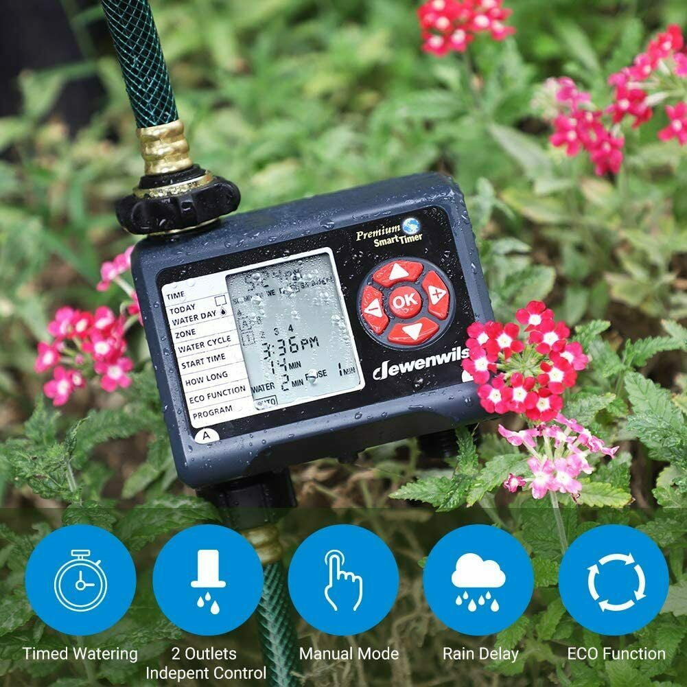 Automatic Faucet Watering Timer for Yard Lawn Irrigation Outdoor Garden Hose Timer with 4 Programs and ON/Off Repeat Function Auto Manual Rain Delay DEWENWILS Water Sprinkler Timer Programmable 