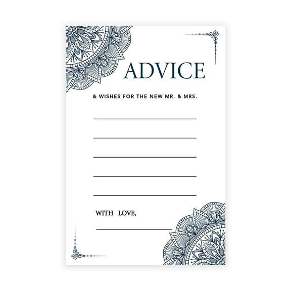Koyal Wholesale Navy Blue Elegant Ornate Wedding Advice & Well Wishes Guest Book Cards for Bride and Groom, 56 Pack