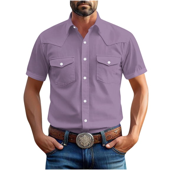 Summer Mens Tops Shirts Fashion Plus Size Vintage Solid Color Pocket Casual Short Sleeve Turndown Collar Blouse Shirt