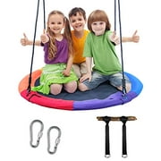 FIRSTGO-TECH 40 Inch Flying Saucer Tree Swing, Tree Swings for Kids Outdoor Indoor Round - Steel Frame & Adjustable Rope & Easy Install, Great for Backyard, Playground and Park