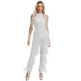 thumbnail image 2 of TiaoBug Women Sequin Latin Dance Jumpsuit Fringe Jazz Tango Rumba Salsa Ballroom Dance Rompers Silver 4XL, 2 of 7