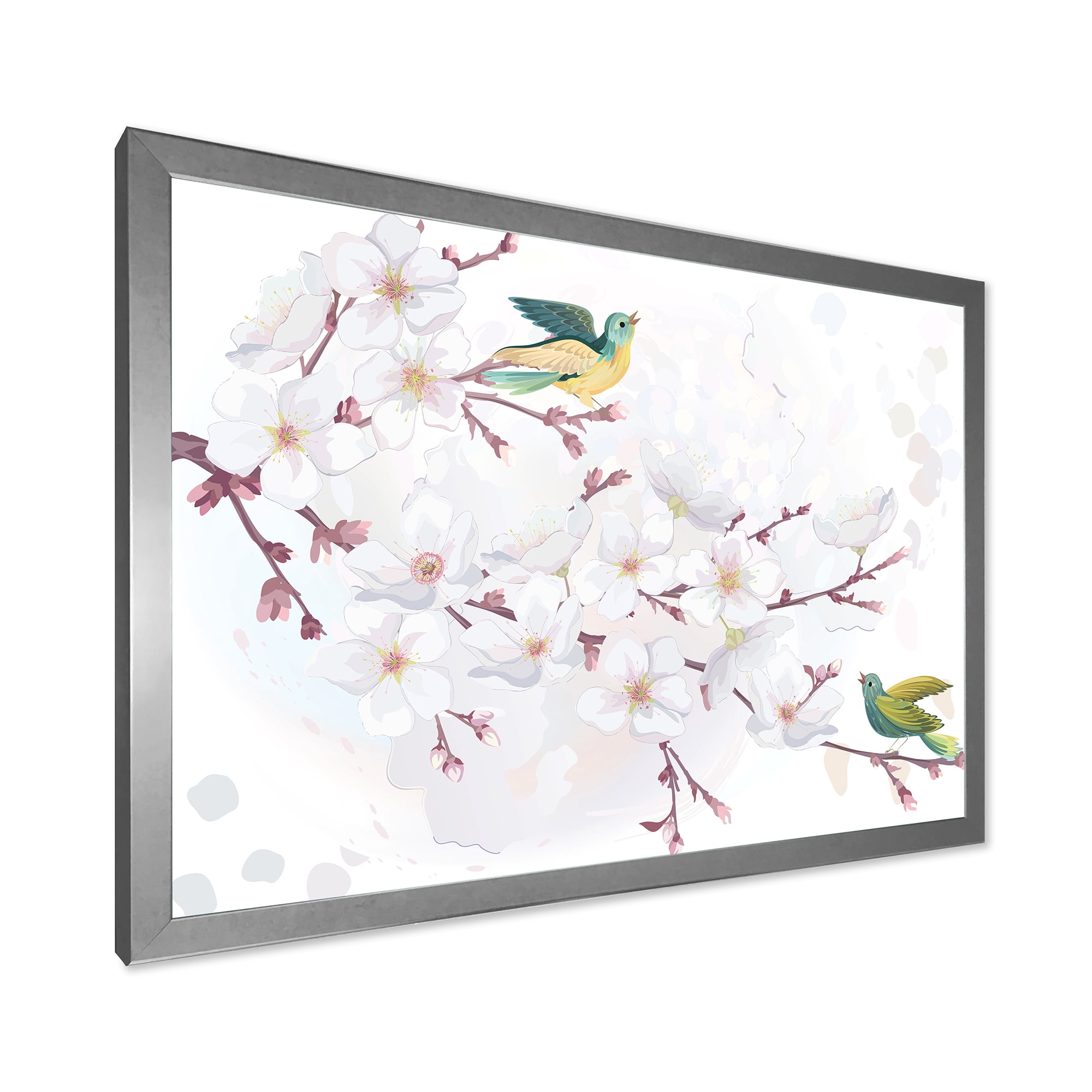 Designart 'Blossoming Cherry Tree and Birds' Traditional Framed Art Print