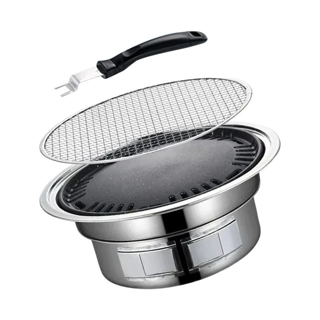 Parrilla de barbacoa coreana, estufa para hacer parrilla pequeña, accesorios de acero inoxidable, estufa para hacer parrilla portátil antiadherente, p con placa de hierro
