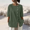 thumbnail image 2 of FRSASU Cotton Linen Shirt Women Spring Casual Scoop Neck 3/4 Sleeve Tops Button Loose Fit Beach Tops Soft Blouse Army Green, 2 of 7