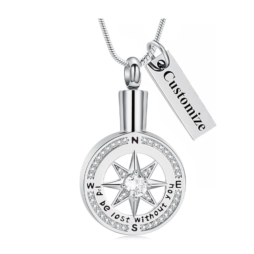 Crystal Compass Cremation Jewelry Urn Necklaces for Ashes Cremation Jewelry for Women Men Compass Urn Necklace with Mini Keepsake Urn Memorial Ash Jewelry