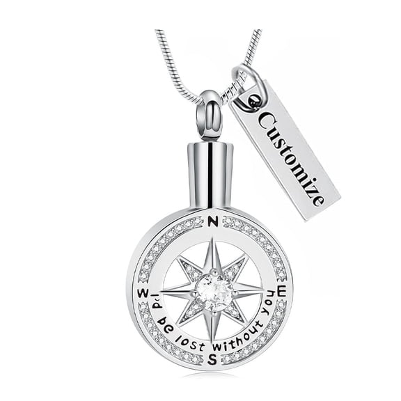 Crystal Compass Cremation Jewelry Urn Necklaces for Ashes Cremation Jewelry for Women Men Compass Urn Necklace with Mini Keepsake Urn Memorial Ash Jewelry