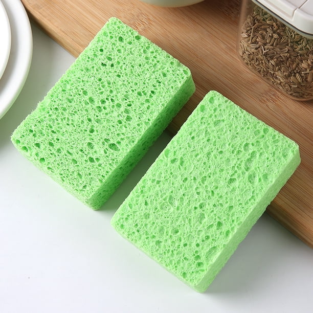 Nvzi 10 esponjas de algodón y pulpa de madera natural, esponjas verdes gruesas para limpieza de cocina y lavado de platos, esponjas absorbentes de pulpa de madera, estropajos de 11 * 7 * 2,5 cm