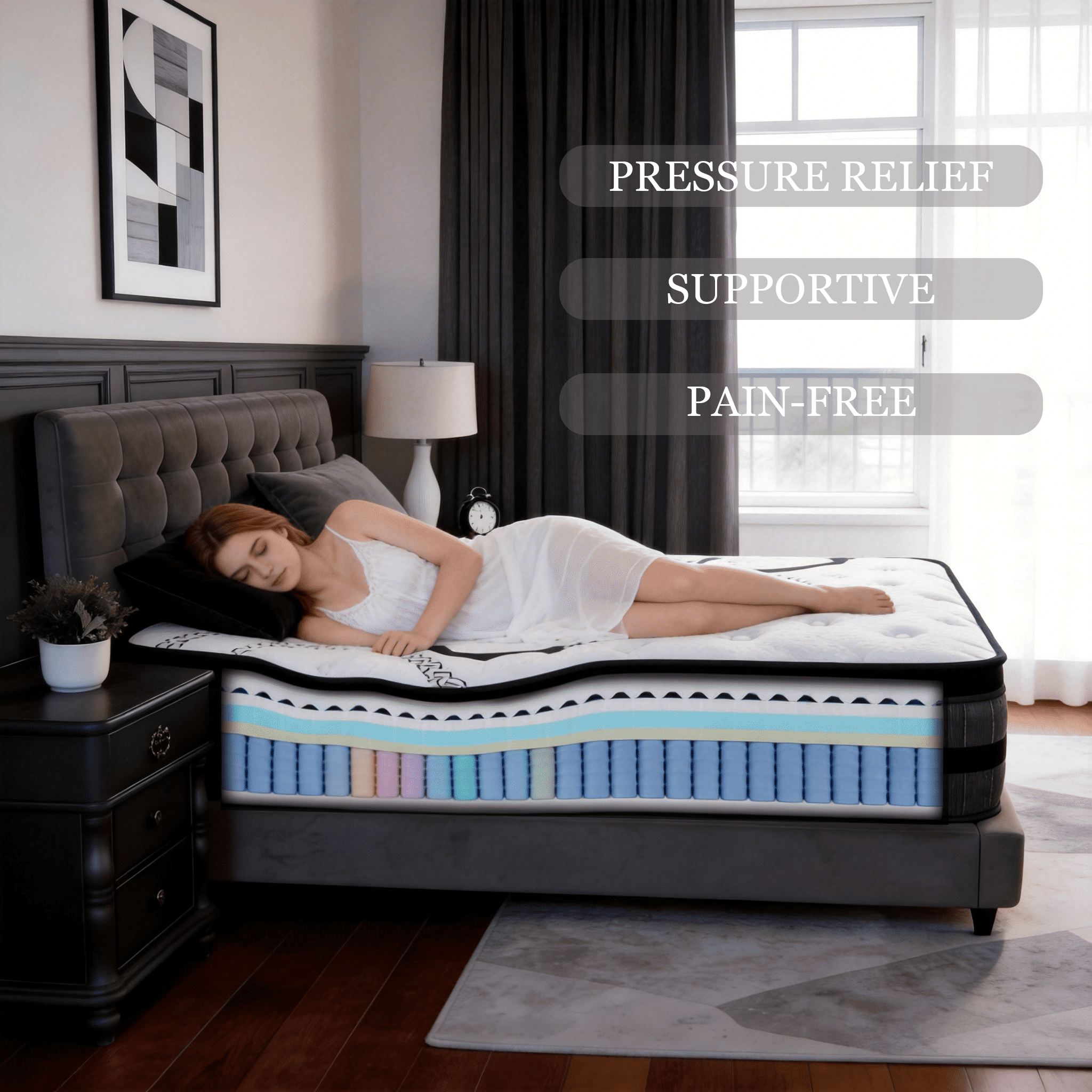 Dealnight 14 inch King Size Hybrid Mattress,Firm Cooling Gel Memory Foam King Mattress with Individual Pocket Coils,Bed in a Box