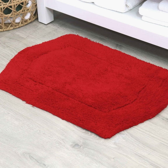 HOME WEAVERS Waterford Bath Rug 100% Cotton, Soft Tufted & Absorbent, Non-Slip, Machine Washable Bathroom Mat – 24"x40", Red