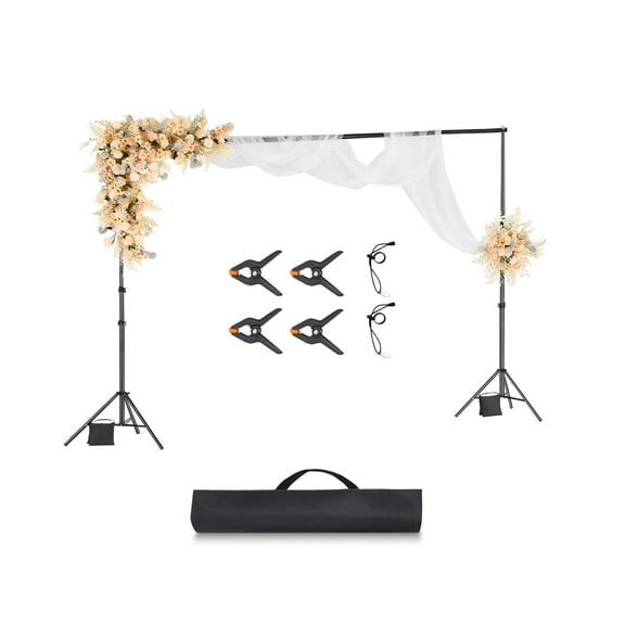VEVOR Backdrop Stand, 10 x 10 ft Adjustable Photo Backdrop Stand Kit, Portable Background Backdrop Stand with 4 Crossbars, Heavy Duty Projector Screen Stand, for Wedding, Photo Video Studio & Party