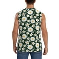 thumbnail image 4 of Lsque White Daisies and Bee Print Men's Cotton Blend Sleeveless Muscle Shirts (S-3XL)- Moisture Wicking, Odor Protection, UPF 30+,X-Large, 4 of 8