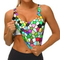 thumbnail image 3 of Pofeuu Colorful Tie Dye Stained Glass Print Sports Bra for Women Sexy Vest Yoga Running Gym Fitness Crop Bras Tops-X-Large, 3 of 8