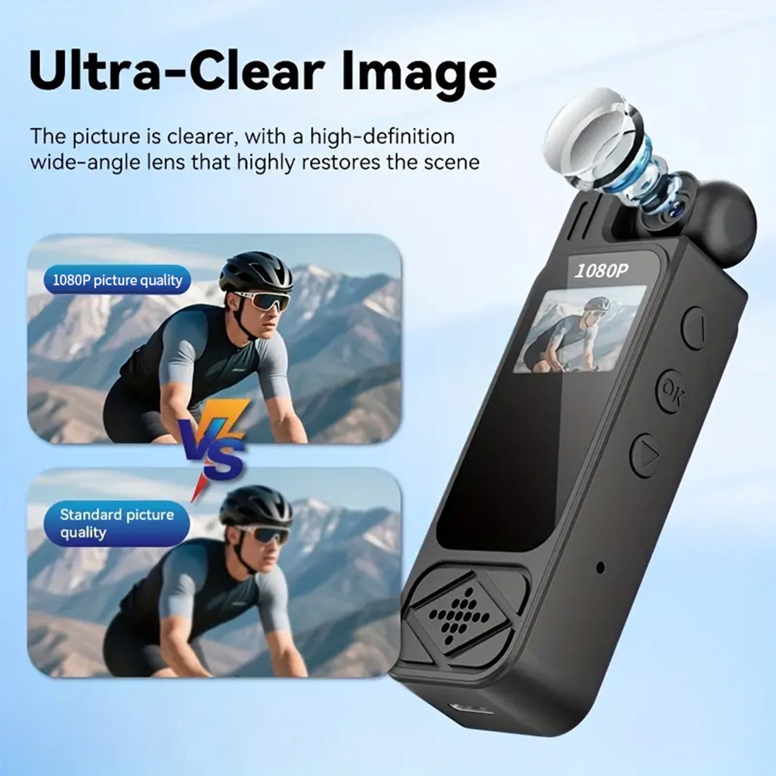 JUANGU Wearable Video Camera, Portable Clip-on Camcorder with Rotatable Lens, 180°Wide-Angle Personal Recorder Body Camera for Bike Cycling Vlogging