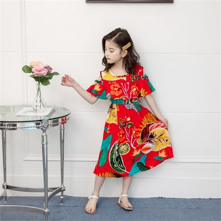 

PEASKJP Girls Formal Dresses Toddler Girls Boho Ruffled Embroidered Princess Swing Sleeveless Elegent Dress Sundress Halter Dress for Girls Red 3 Years