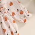 thumbnail image 4 of Newborn Baby Girl Halloween Outfit Cute Pumpkin Ruched Romper Ruffle Long Sleeve Smocked Bodysuit Infant Baby Fall Clothes, 4 of 8
