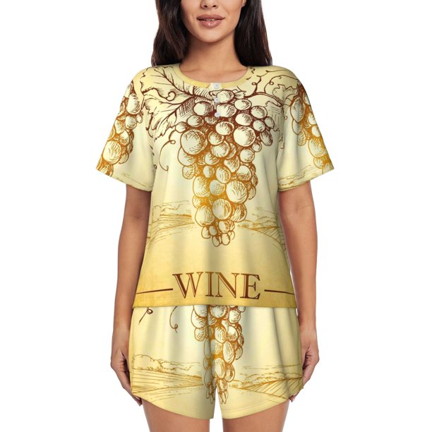 Balery Bunch of Grapes Conjunto de Pijama para Mujer con Estampado, Dos Piezas de Manga Corta y Shorts, Ropa de Dormir Suave con Cuello Redondo y Bolsillos-4X-Large