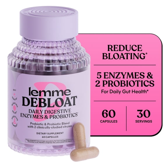 Lemme Debloat Daily Digestive Enzymes & Probiotics Capsules, 60 Count