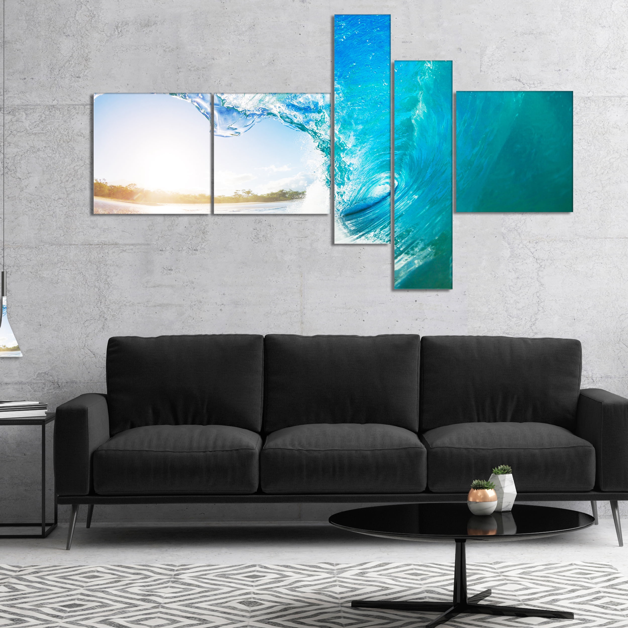 Designart 'Blue Waves Arch ' Seascape Photography Canvas Art Print