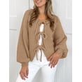 thumbnail image 3 of PRETTYGARDEN Women's Tie Front Bow Cardigan Sweaters Chunky Knit Long Puff Sleeve Trendy Fall Winter Jacket Coats, 3 of 8