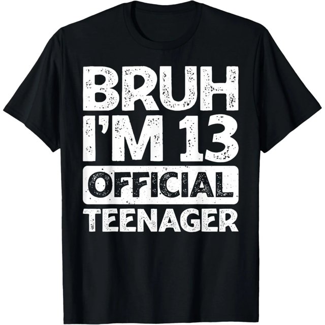 Camiseta de Mujer: "¡Bruh, Cumplo 13! Oficialmente Adolescente" - Talla Extra Grande - Negro