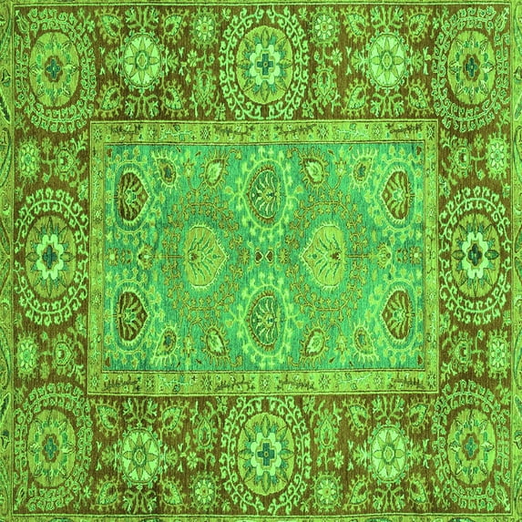 Ahgly Company Indoor Square Oriental Green Traditional Area Rugs, 7' Square