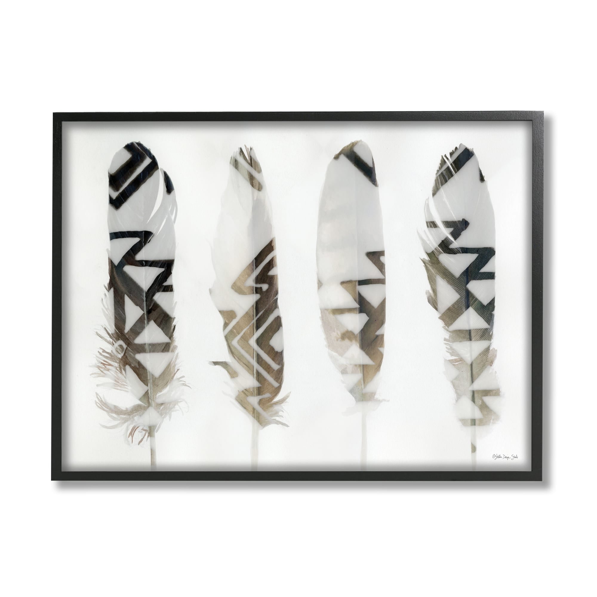 Stupell Industries Modern Bird Feather Photograph Geometric Aztec Pattern Abstract, 20 x 16, Design by Stellar Design Studio