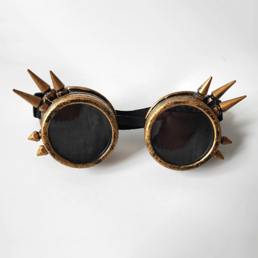 Mens Steampunk Gold Spiked Flip Up Lens Safety Goggles Masquerade Accessory 