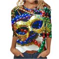 thumbnail image 2 of Jsaierl Mardi Gras Shirts for Women 3/4 Sleeve Mask Graphic Blouse Carnival Themed Tees Party 3D Print Tops Funny Gifts Parade Tshirt, 2 of 5