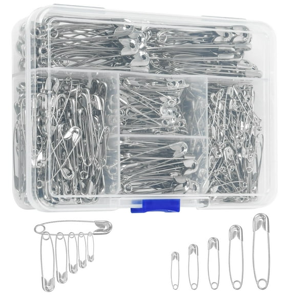 Safety Pins Bulk 520 Pack, Assorted Sizes 26mm to 55mm, Heavy Duty Nickel Plated Steel, Rustproof Sewing Pins for Clothes, Fabric, Crafts, Silver