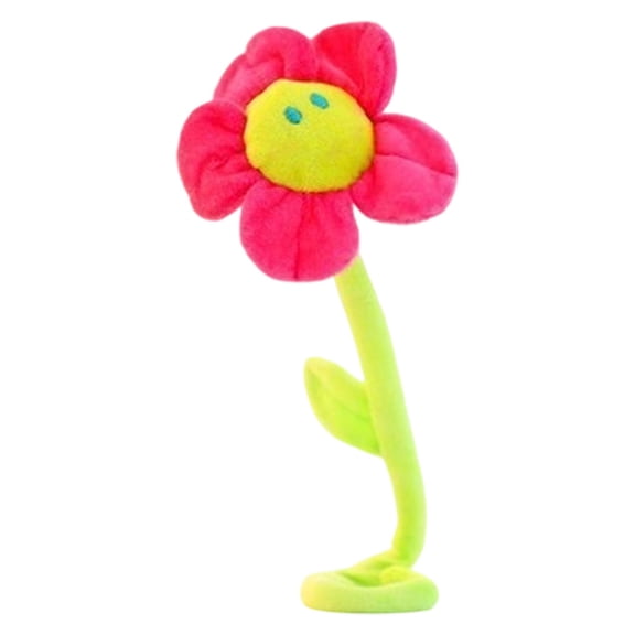 Bendable Stem Plush Flower Bouquet, 15.74 Inch Soft Stuffed Sunflower with Smiley Face, Reusable Whimsical Charming Delightful Home Decor for Wedding, Birthday and Holiday Celebration,Dark Pink