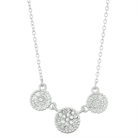 Circular Jewelry - Rhodium Plated Triple Circular Shapes Pave Necklace, Made With Swarovski Crystals