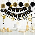 thumbnail image 2 of Black & Gold Birthday Party Decorations - Happy Birthday Banner, Honeycomb Ball, Swirls, Circle Dot Garland, Triangle Flags ,Happy Birthday Party Decorations for Women Men Boys Girls, 2 of 7