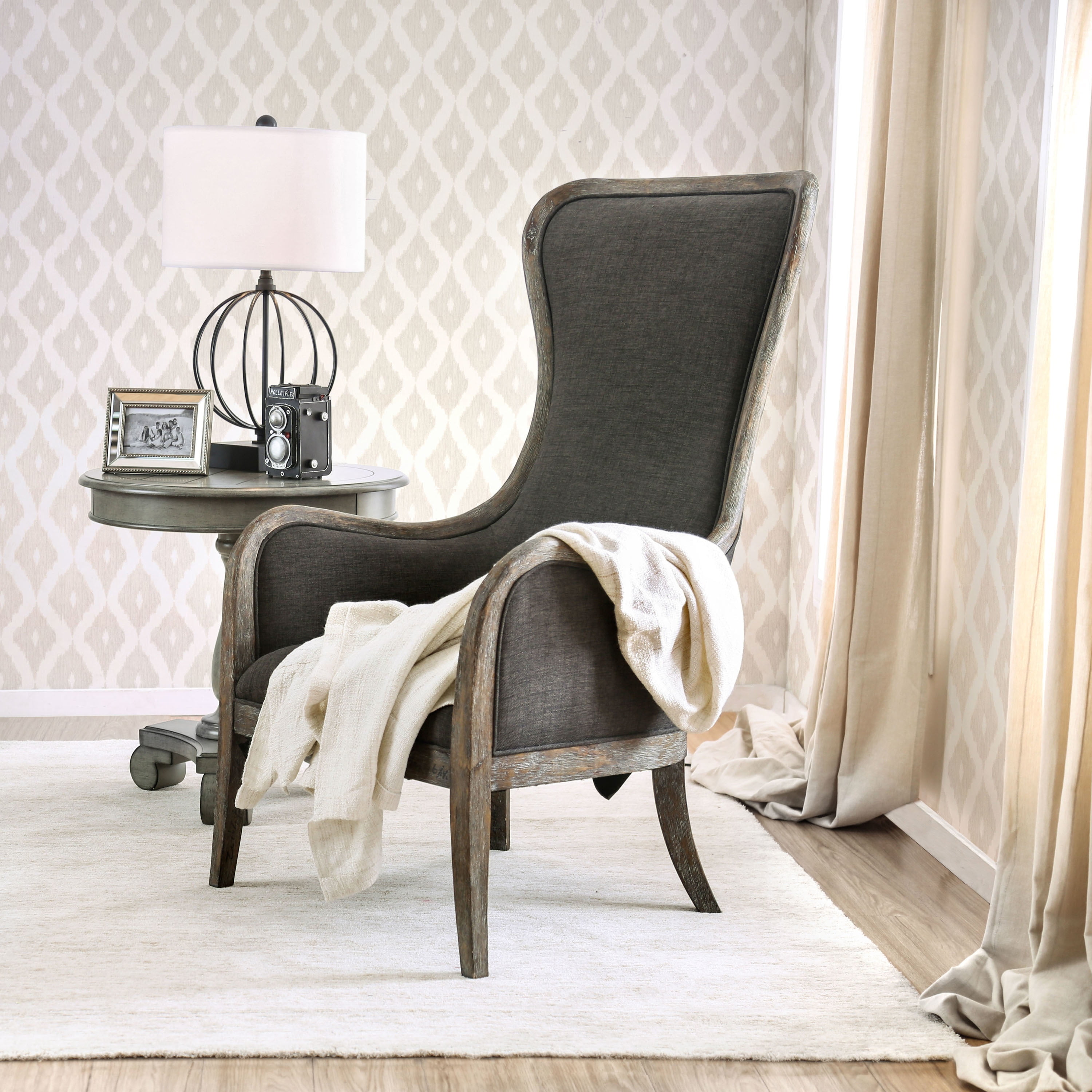 Furniture of America Lysa Shabby Chic Grey Wingback Accent ...