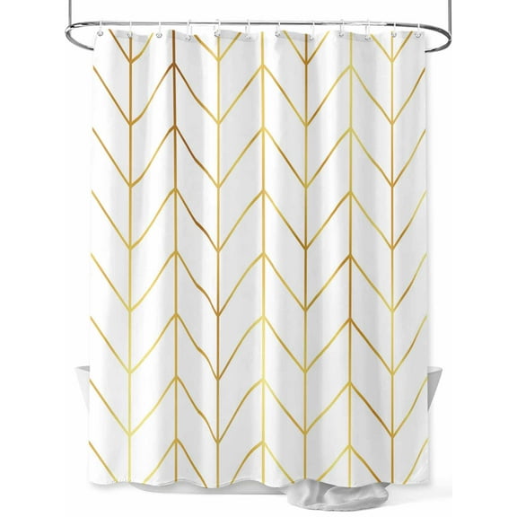 Golden Chevron Shower Curtain, Lines Abstract Geometric Minimalist Waterproof Shower Curtain Set with 12 Hooks Lightweight Washable Fabric Shower Curtains for Bathroom 72x78 Inches