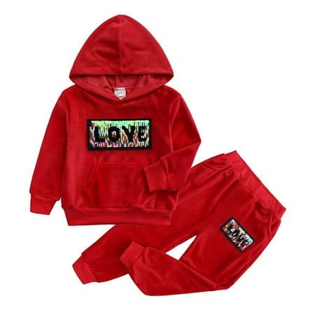 

Toddler Boys Girls Kids Baby Autumn Winter Letter Cotton Long Sleeve Pants Hooded Sweatshirt Set Outfit Sets