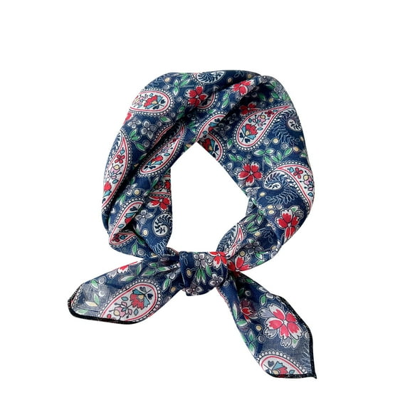 Odeerbi Cotton Linen Square Neckerchief for Women Floral Soft Neck Scarf Small Scarf Flowers Petals Silk Scarf Fashion Temperament Hair Band Decorative Navy