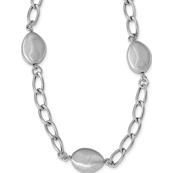 Sterling Silver Jbsp's Rhodium Brushed & Polished With 2 In Ext. Necklace (17.5 X 14) Made Italy qlf1028-17.5