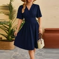 thumbnail image 6 of ZZwxWA Women's Summer Ruched Wrap Dress Empire Waist Short Flare Sleeve V Neck Dresses Casual Womens Midi Sundresses, 6 of 6