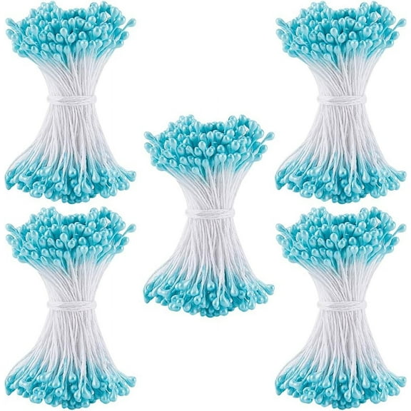 1200Pcs 0.12 inch Double Head Flower Stamen Artificial Pearl Stamens Plastic Cyan Small Floral Pollens Core Accessories for Flower Hairpin Jewelry Making Supplies DIY Crafts Decoration