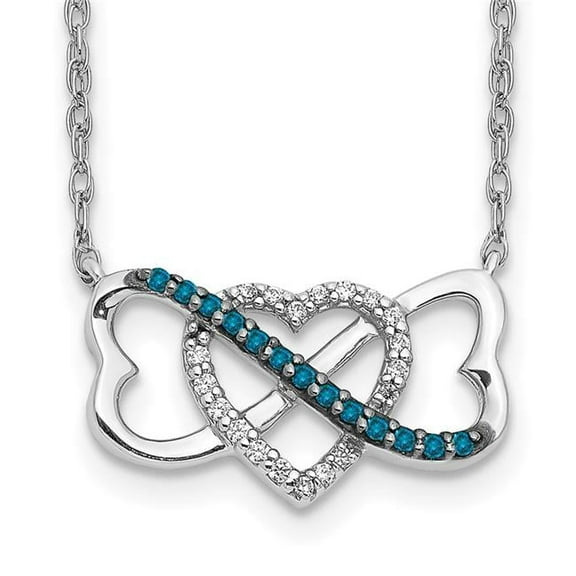 Finest Gold 14K White Gold with Blue & White Diamond Triple Heart 17 in. Necklace