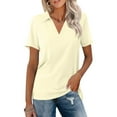 thumbnail image 2 of Womens Short Sleeve Tops V Neck Casual Basic Polo Shirts Casual Collared Solid Short Work Summer Golf Shirts Beige S, 2 of 4