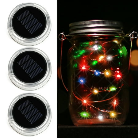 10 Light String Lights (Solar Mason Jar Lid - Kohree 3 Pack Mason Jar Lights with 10 LED,Color Changing Fairy String Light,)