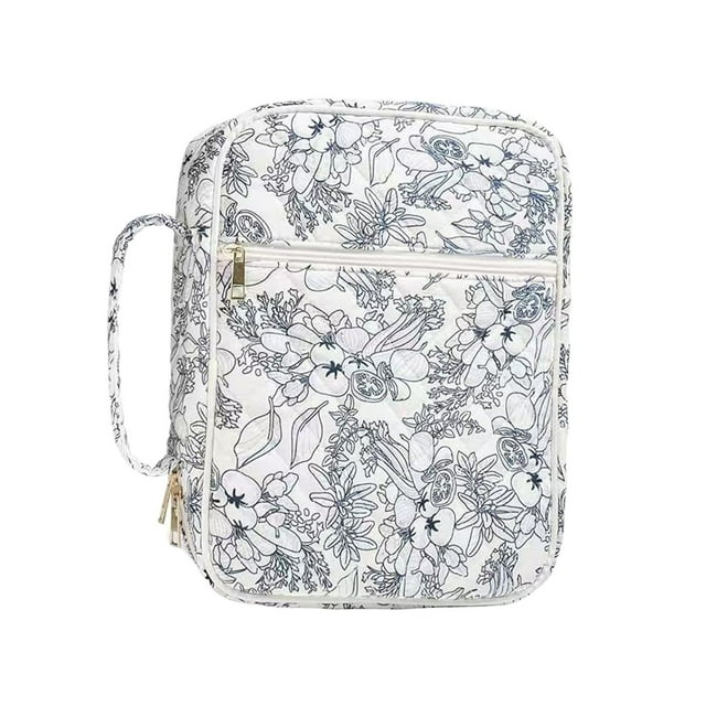 TISHITA Bible Cover Bag Compact Multifunctional Protection Bag for Women Mother Lady Navy Flowers