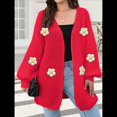 thumbnail image 4 of Suéteres Femeninos con Cuello en V, Larga, Estampado Floral, de Punto Abierto, Sin Botones, de Moda, para Exteriores. Gran Rojo Talla Única, 4 of 8
