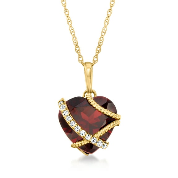 Ross-Simons 3.60 Carat Garnet Heart Pendant Necklace With Diamond Accents in 14kt Yellow Gold, Women's, Adult