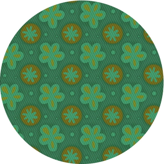 Ahgly Company Machine Washable Indoor Round Transitional Jungle Green Area Rugs, 7' Round