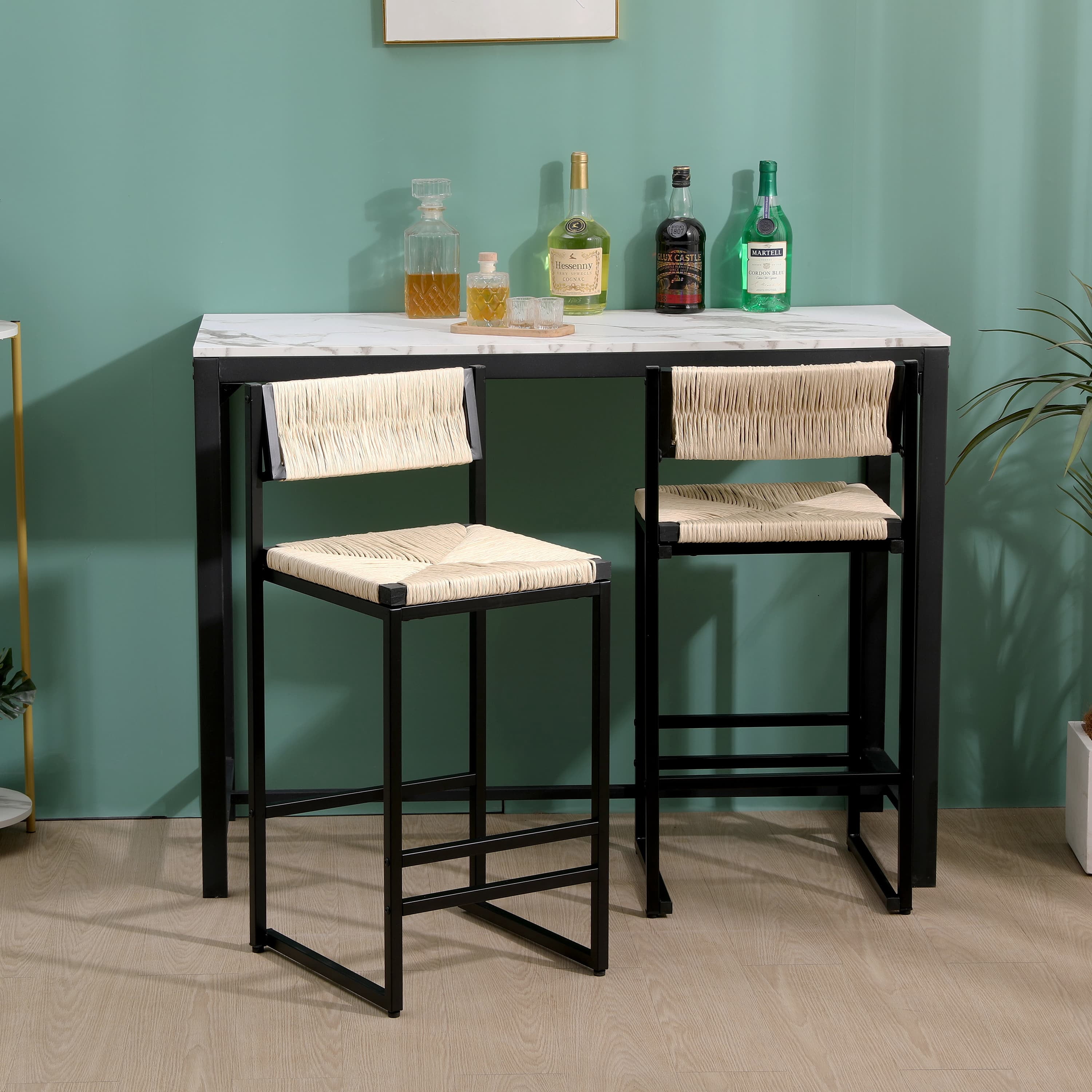 MAYEERTY Creamy White Paper Rope Woven Bar Stools Set of 2 - Handwoven Counter Stools with Footrest for Kitchen Island & Dining Room