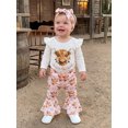 thumbnail image 6 of RUINIXCW Baby Girl Fall Outfits Cow Print Long Sleeve Romper Flare Pants Headband, 6 of 8